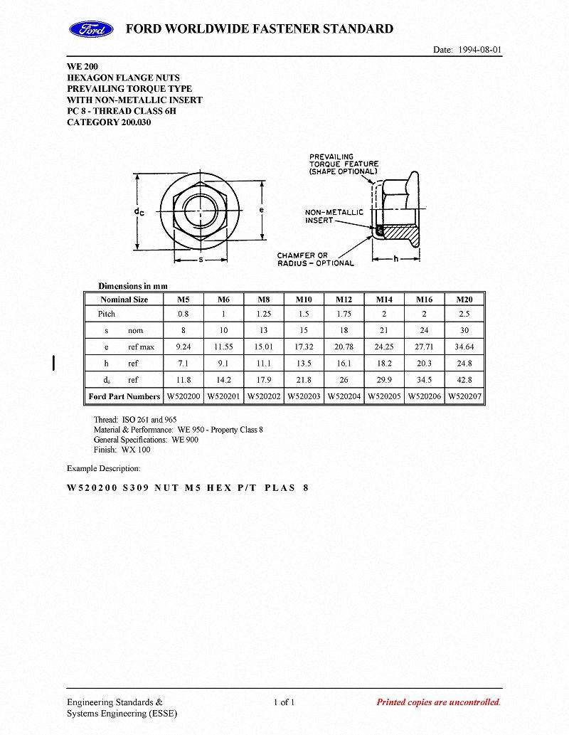 FORD WE200 W520200, W520201, W520202, W520203, W520204, W520205, W520206, W520207