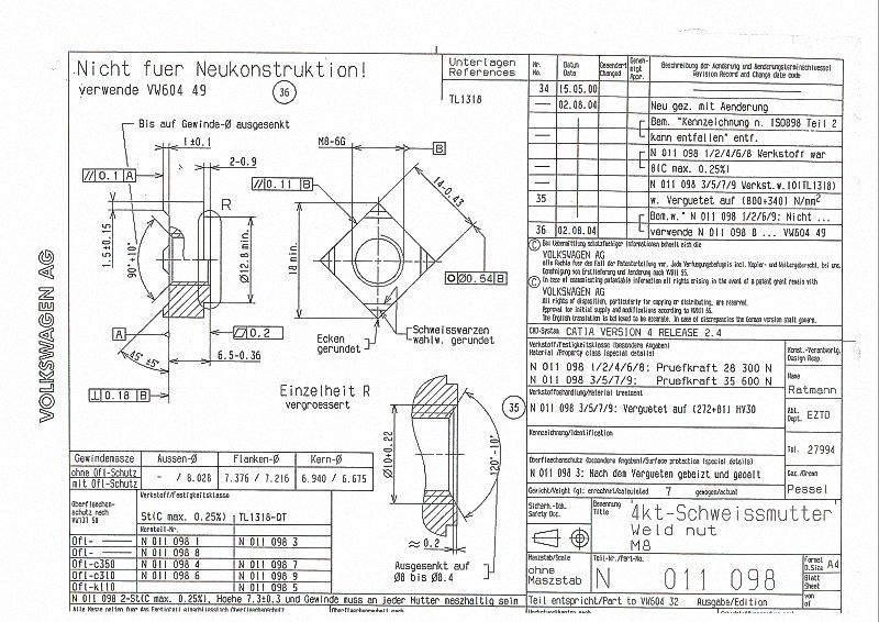 VW N011098 SQUARE WELD NUT M8