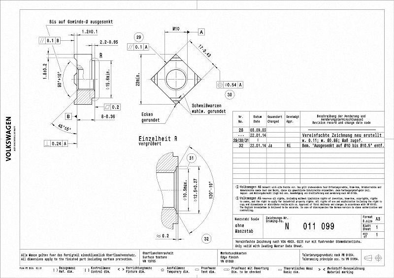 VW N011099 SQUARE WELD NUT M10