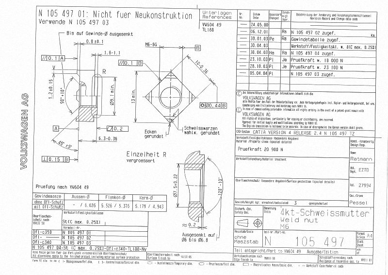 VW N105497 SQUARE WELD NUT M6