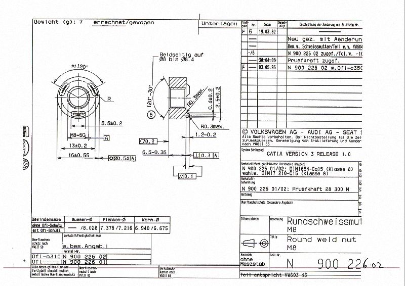 VW N900226 ROUND PILOTED WELD NUT M8