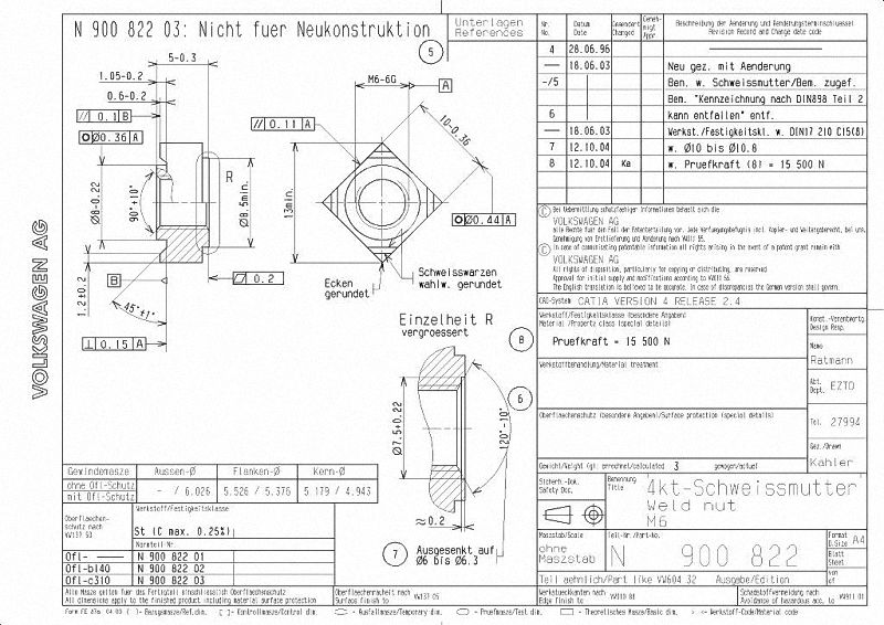 VW N900822 SQUARE WELD NUT M6