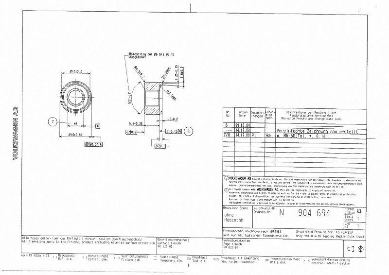 VW N904694 ROUND PILOTED WELD NUT M6