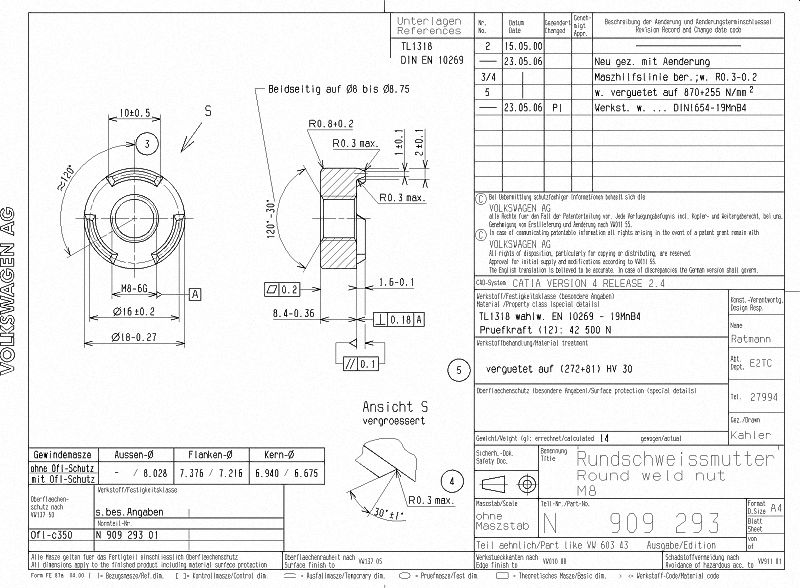 VW N909293 ROUND PILOTED WELD NUT M8