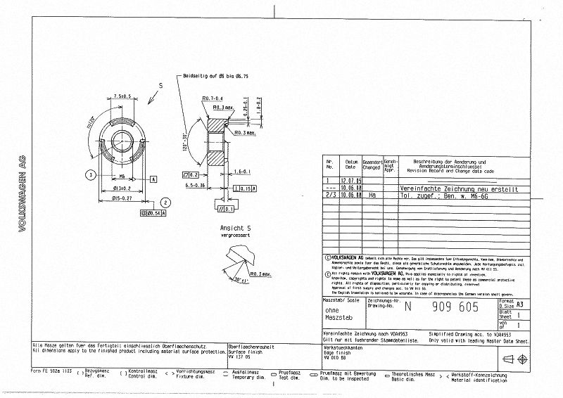 VW N909605 ROUND PILOTED WELD NUT M6