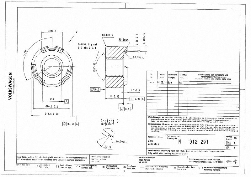 VW N912291 ROUND PILOTED WELD NUT M10