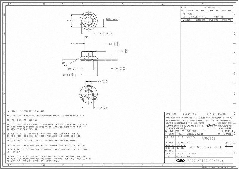 FORD W702505 HEX FLANGE WELD NUT M5