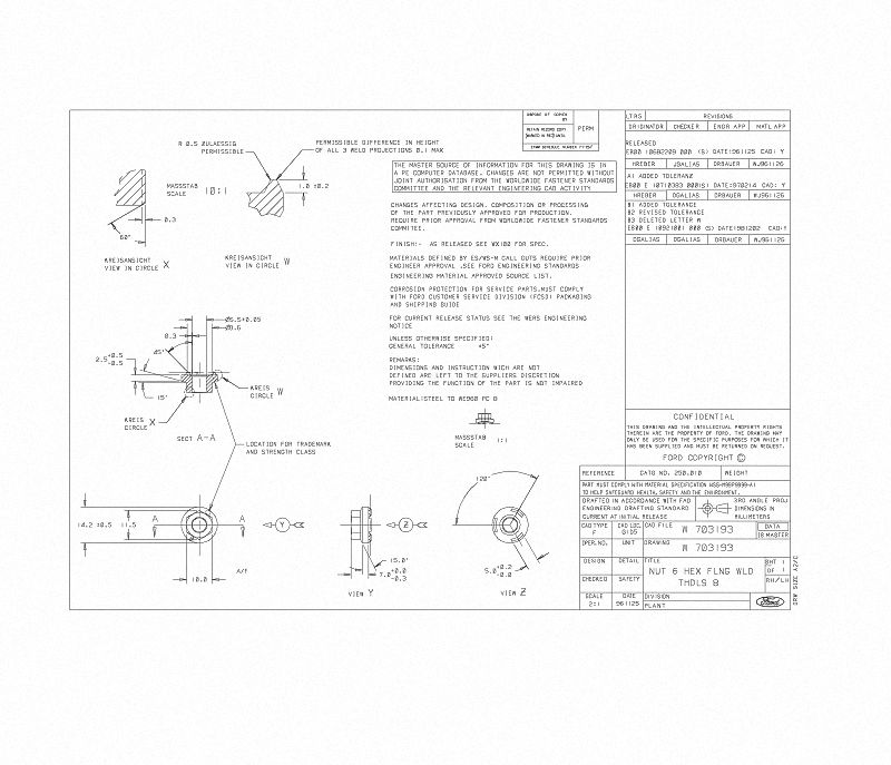 FORD W703193 HEX FLANGE WELD NUT 6mm