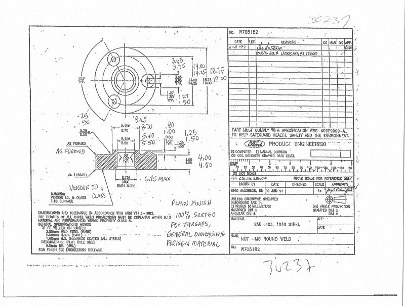 FORD W705182 ROUND PILOTED WELD NUT M6