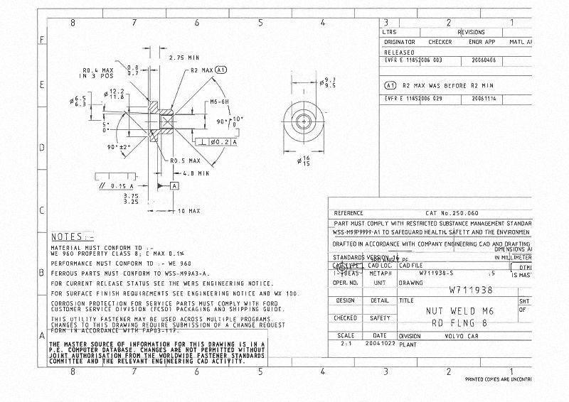 FORD W711938 ROUND FLANGE WELD NUT M6