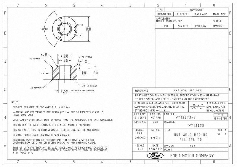 FORD W712873 ROUND PILOTED WELD NUT M10