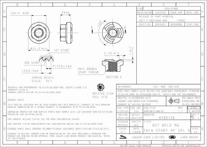 FORD W780136 HEX FLANGE WELD NUT M6