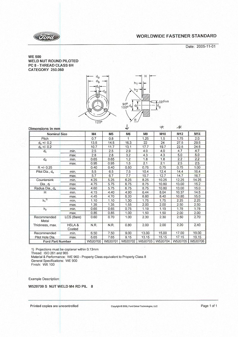 FORD WE500, W520701, W520702, W520703, W520704, W520705, W520706, W520710, W520711, W520712, W520713, W520714, W520715, W520716