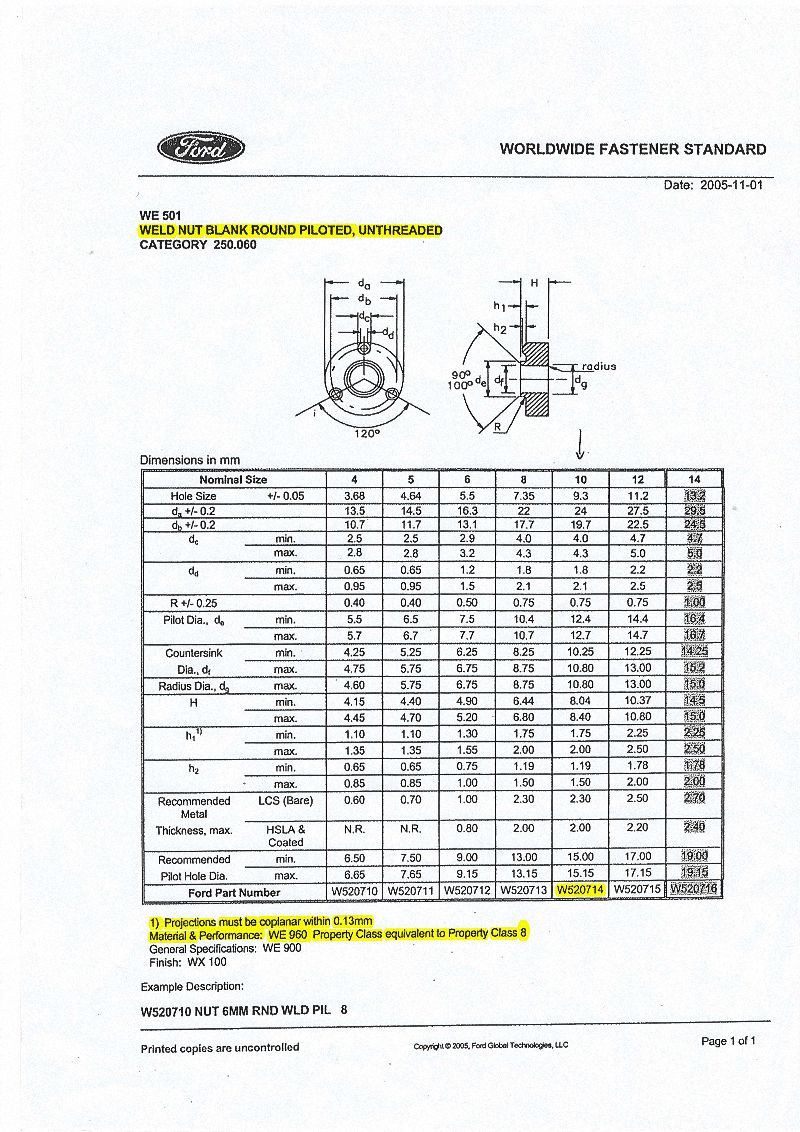 FORD WE501, W520701, W520702, W520703, W520704, W520705, W520706, W520710, W520711, W520712, W520713, W520714, W520715, W520716