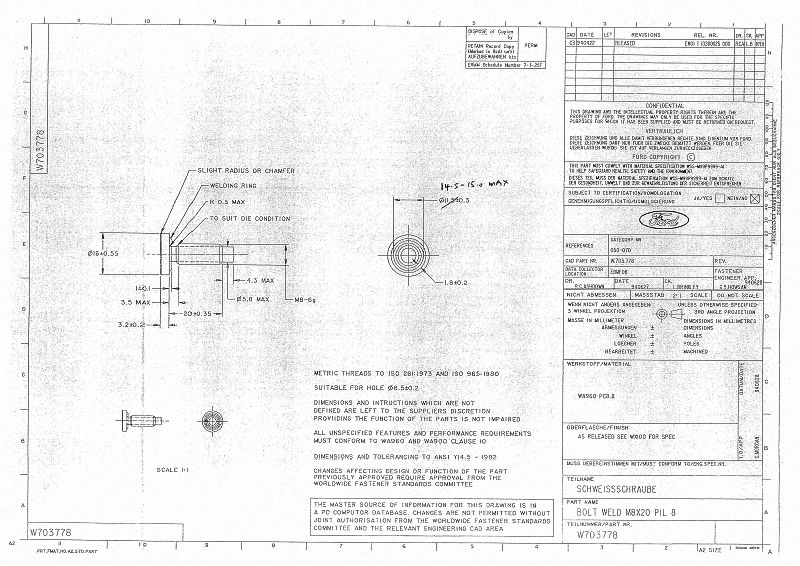 FORD W703778 PROJECTION WELD SCREWS M8×20