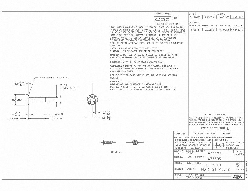 FORD W703951 PROJECTION WELD SCREWS M6-21