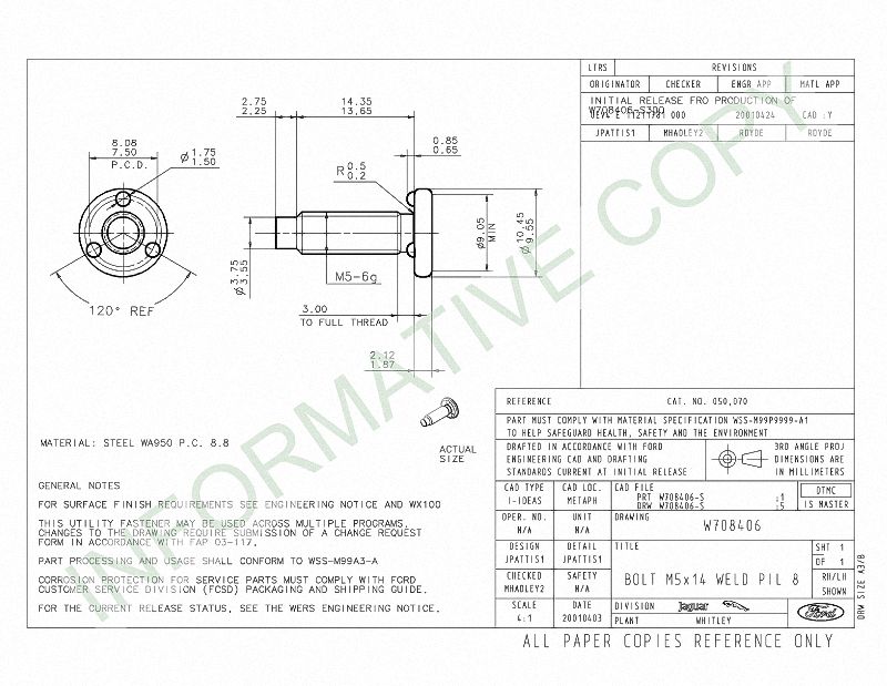 FORD W708406 PROJECTION WELD SCREWS M5-14