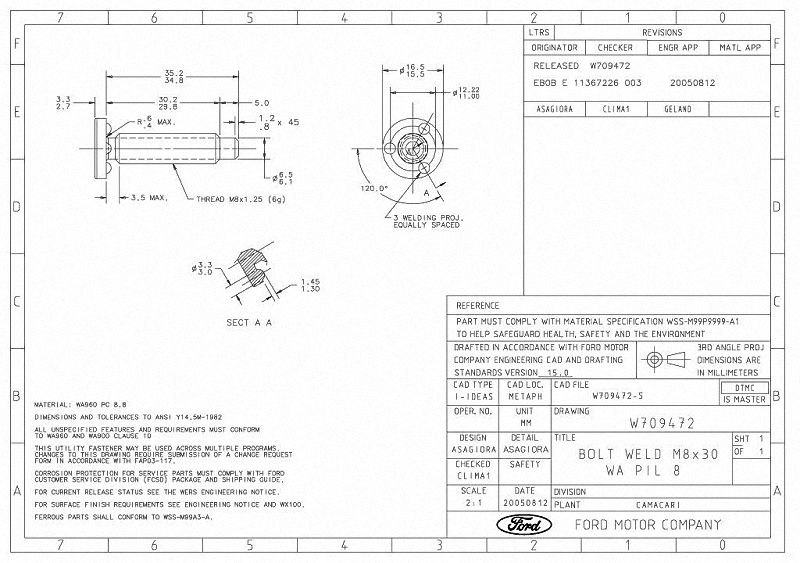 FORD W709472 PROJECTION WELD SCREWS M8-35