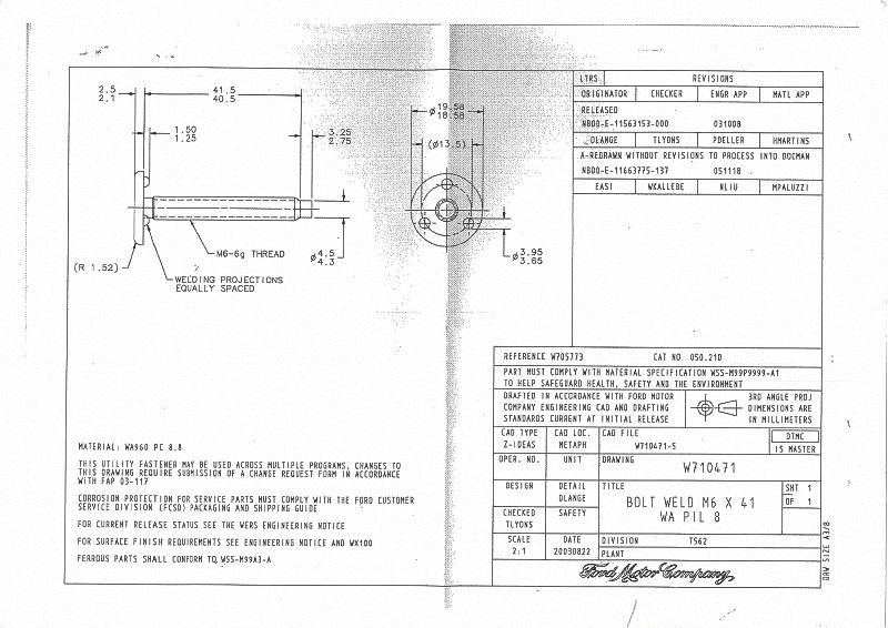 FORD W710471 PROJECTION WELD SCREWS M6-41