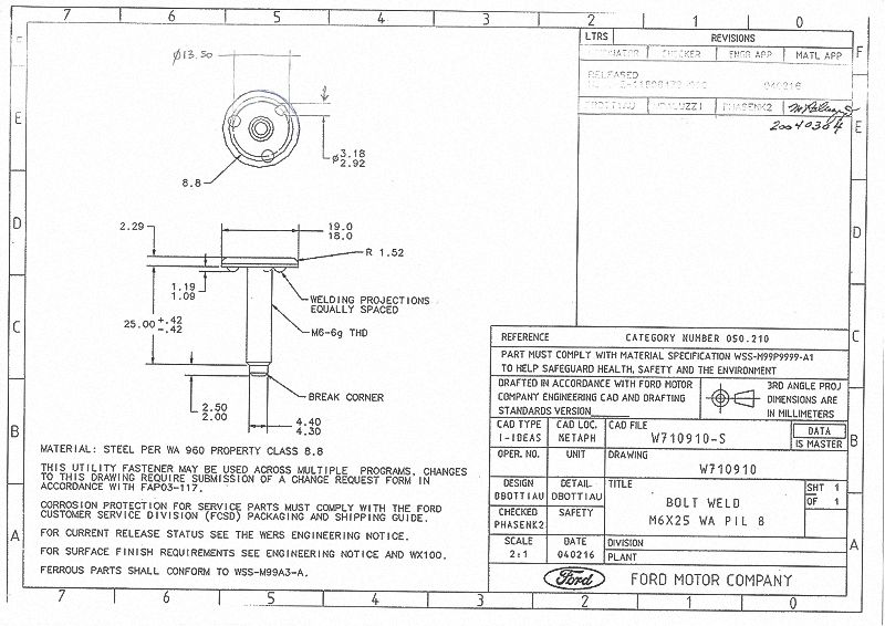 FORD W710910 PROJECTION WELD SCREWS M6-25