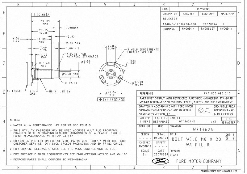 FORD W713648 PROJECTION WELD SCREWS M6-16