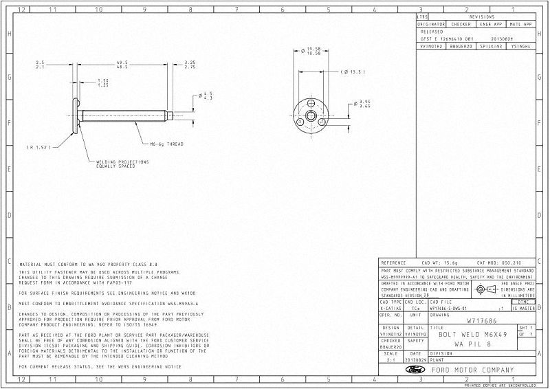 FORD W717686 PROJECTION WELD SCREWS M6-49